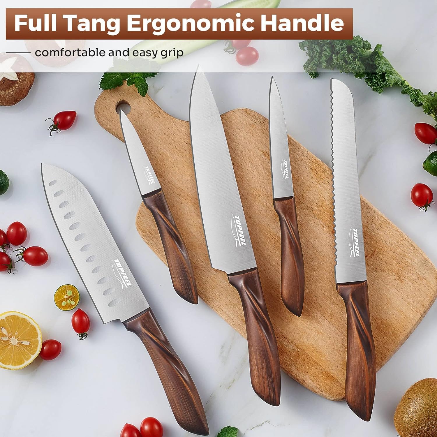 Professional Chef Knife Set 6Pcs -3.5-8 Inch Set Kitchen Knives German High Carbon Stainless Steel Sharp Knife with Knife Block, Knives Set for Kitchen with Full-Tang Design and Gift Box