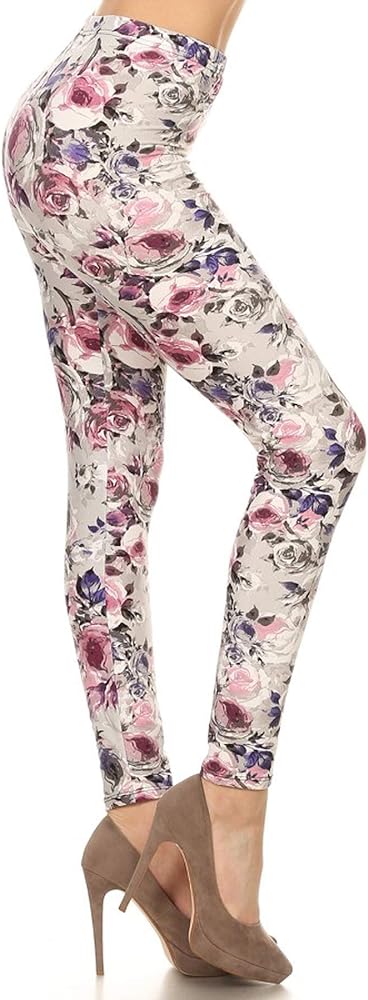 Leggings Depot High Waisted Floral & Space Print Leggings for Women - Regular, Plus, 1X3X, 3X5X
