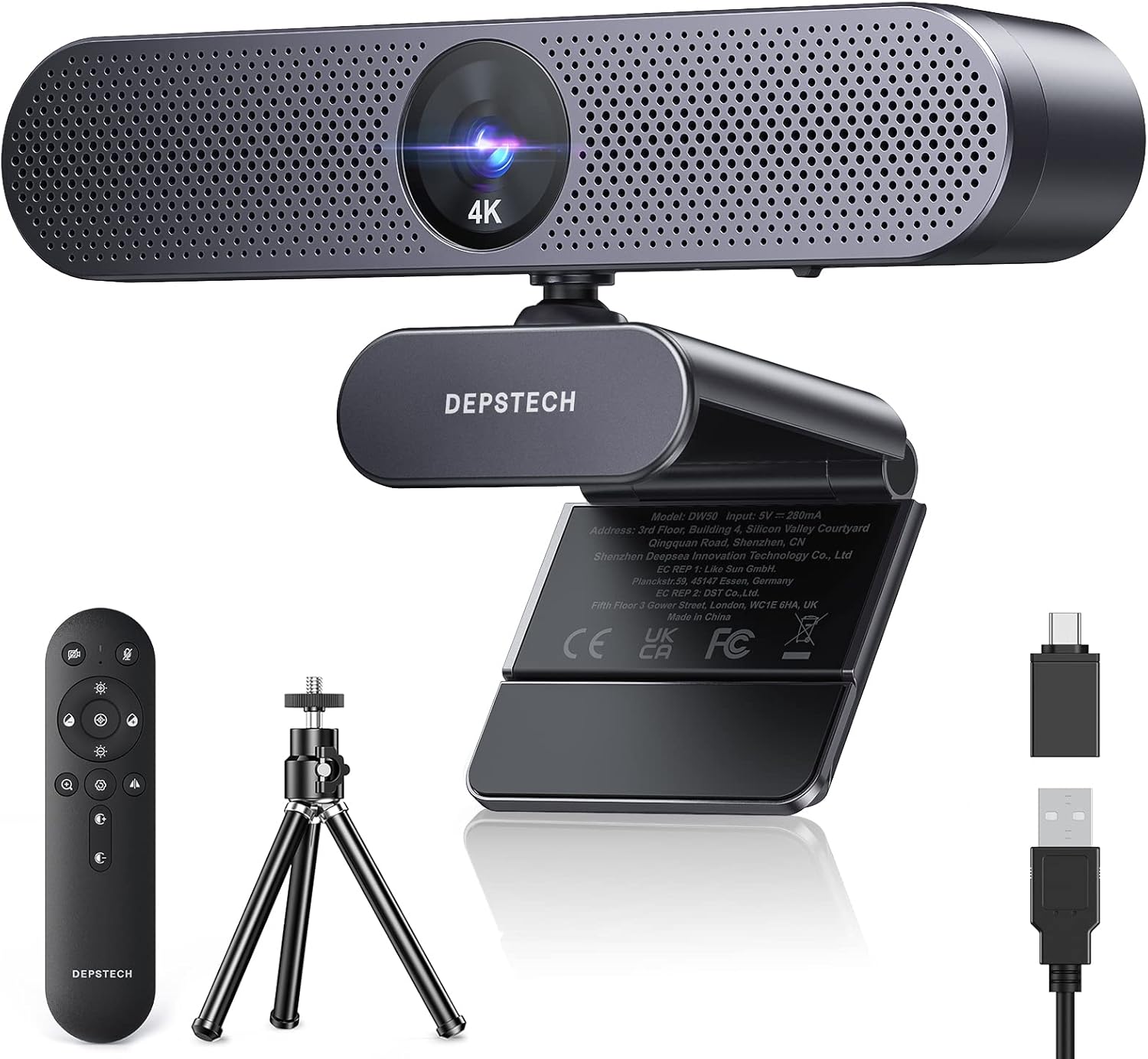 DEPSTECH Webcam 4K, Zoomable Webcam with Microphone and Remote, Equipped with Sony Sensor, 3X Digital Zoom, Noise-Canceling Mics, Auto-Focus Computer Camera for PC/Mac/Laptop/Zoom/Teams/OBS/Google