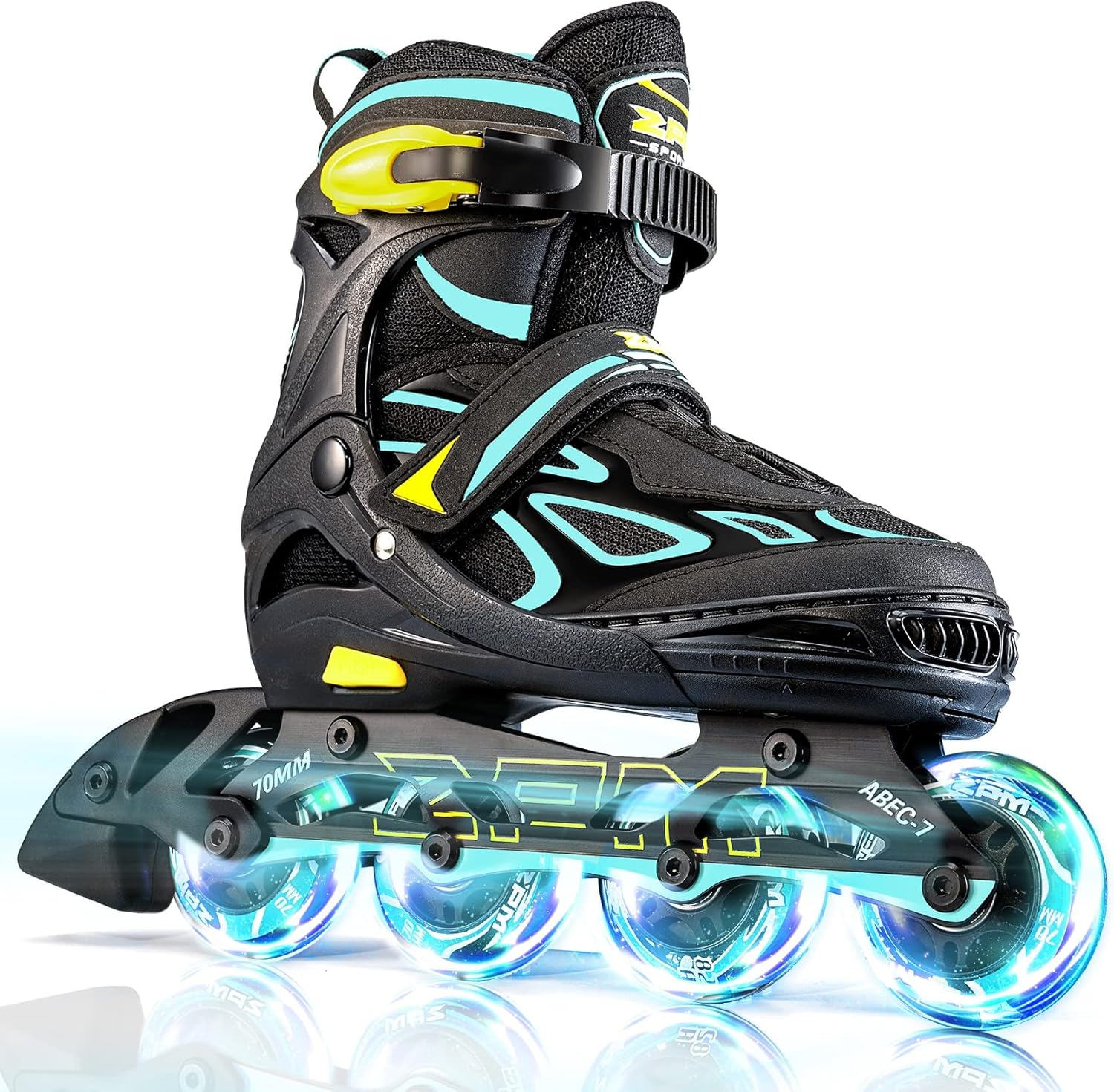 2PM SPORTS Vinal Girls Adjustable Flashing Inline Skates, All Wheels Light Up, Fun Illuminating Skates for Kids and Men