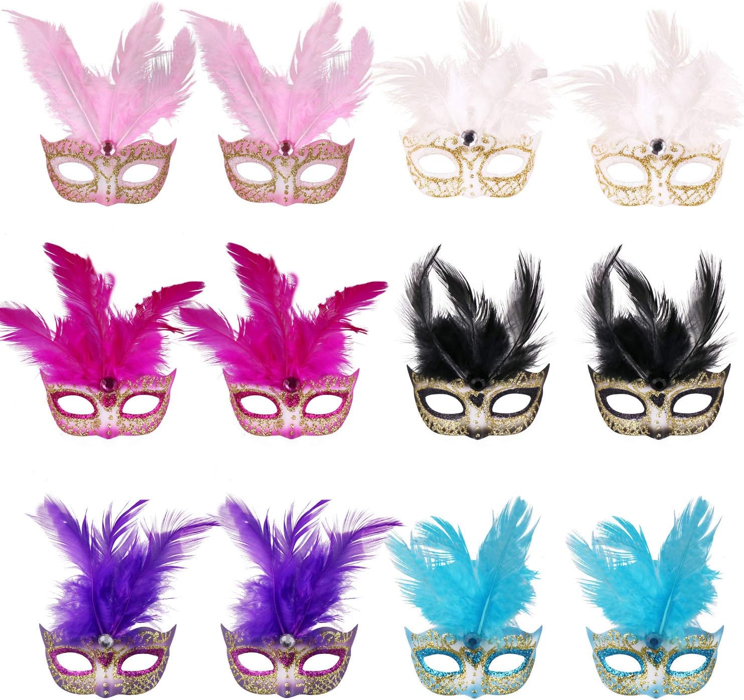 12pcs Set Mini Masqurade Masks,Small Mardi Gras Mask Halloween Novelty Gifts Party Decoration.