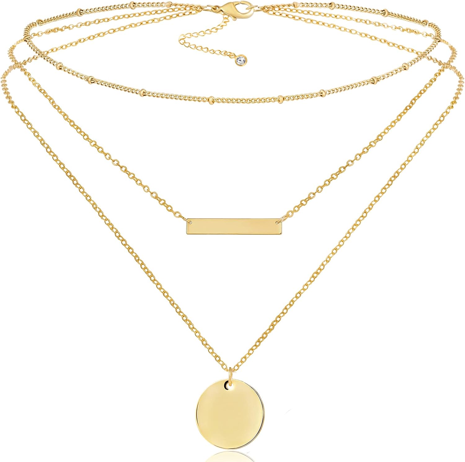Fiusem Gold Layered Necklaces for Women, Dainty 14K Gold Plated Pendant Necklace and Choker Necklaces for Women