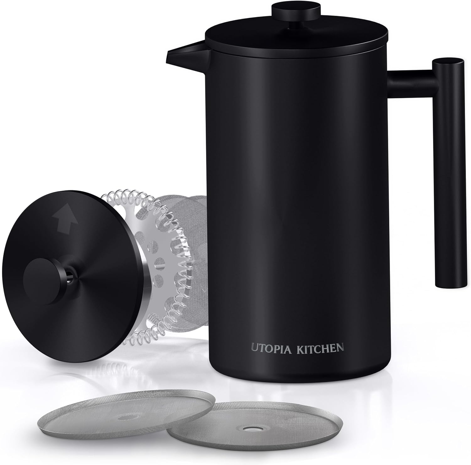 Utopia Kitchen Stainless Steel French Press Coffee Maker 32 Oz, French Press Tea Maker, Camping French Press Coffee Maker, Cold Brew Portable Travel Coffee Presses, Tea Press Gifts Black