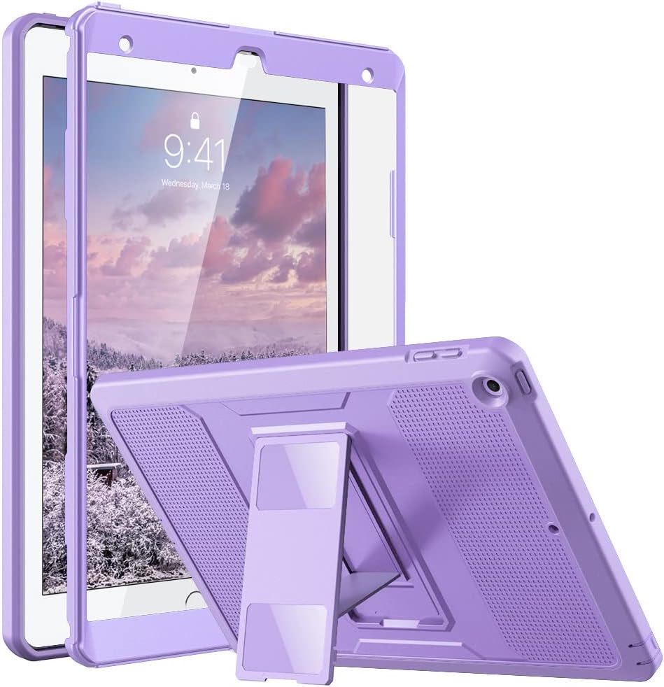 MoKo Case for iPad 10.2 Inch, Shockproof, Heavy Duty, with Built-in Screen Protector, Purple