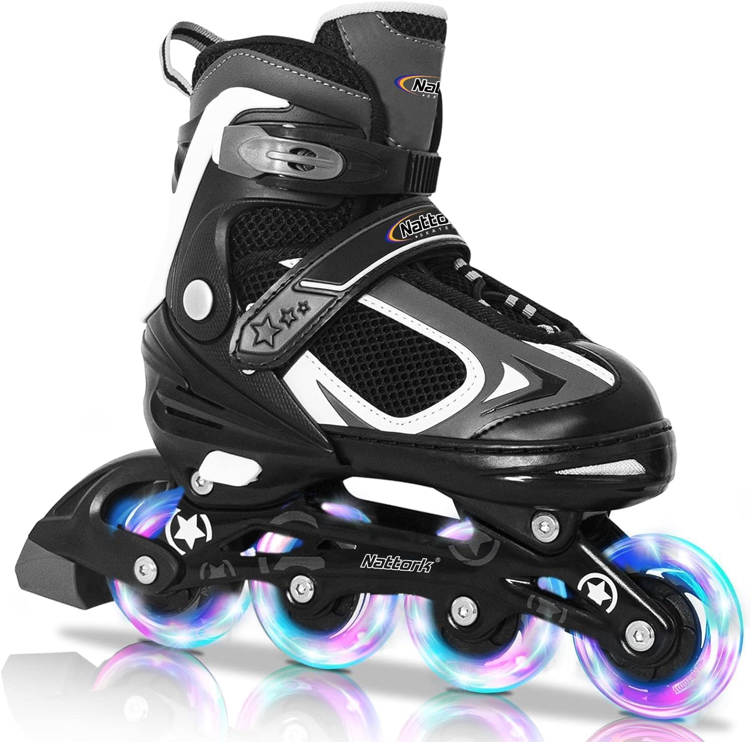 Nattork Adjustable Inline Skates for Kids with Light Up Wheel, Outdoor & Indoor Illuminating Blades Roller Skates for Boys and Girls, Beginners