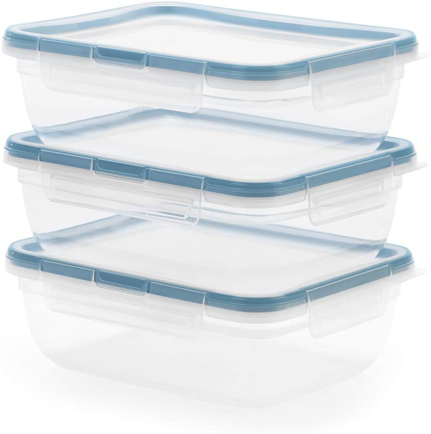 Snapware Total Solution 6-Pc Plastic Food Storage Containers Set with Lids, 8.5-Cup Rectangle Meal Prep Container, Non-Toxic, BPA-Free with 4 Locking Tabs, Microwave, Dishwasher, and Freezer Safe