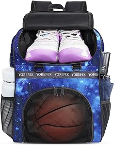 This bag is perfect for soccer, basketball, and volleyball. It's large enough to hold a basketball, a pair of size 2 basketball shoes, uniform, and water bottle, with room to spare.