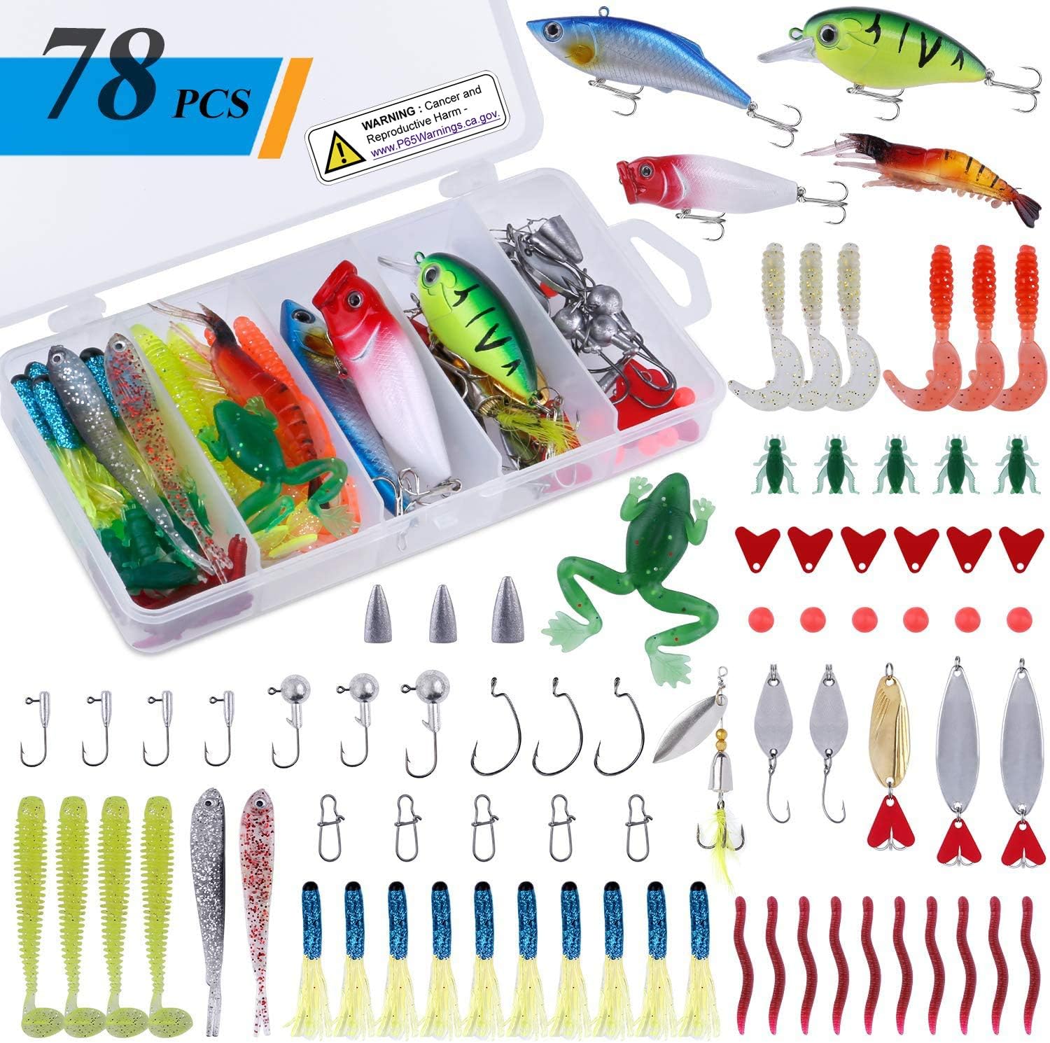 PLUSINNO 201pcs Fishing Accessories Kit, Fishing Tackle Box with Tackle Included, Fishing Hooks, Fishing Weights, Round Split ShotFishing Gear for Bass, Trout, Catfish