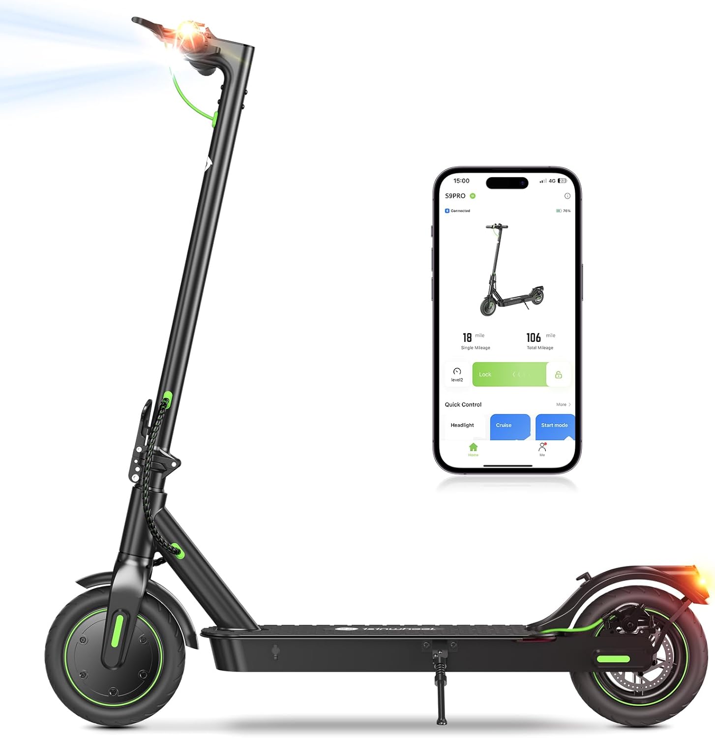 isinwheel Electric Scooter 19-31 Miles Range,19/21MPH Top Speed, 350/500/750W Motor Cruise Control Electric Scooter Adults for Commute Dual Braking System Scooter for Adult/Youth