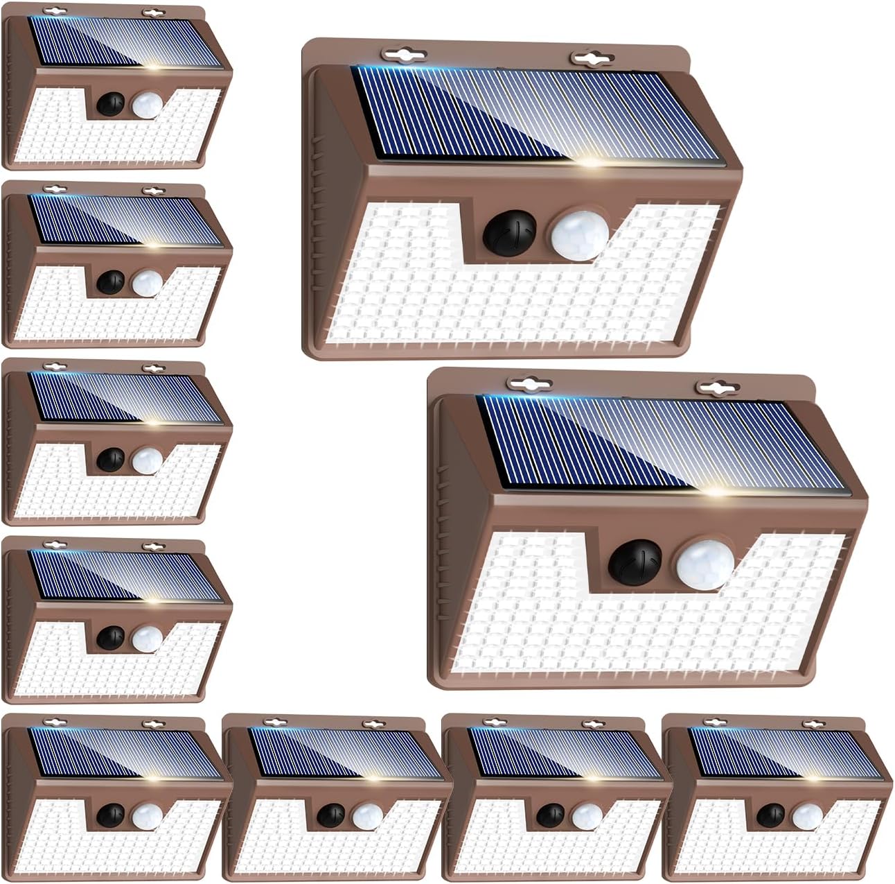 Peasur Solar Lights for Outside [10 Pack/140LED/Brown], Motion Sensor Outdoor Lights Ultra-Bright, Solar Security Lights 3 Working Modes, Solar Lights Outdoor Waterproof for Outside Garden Yard