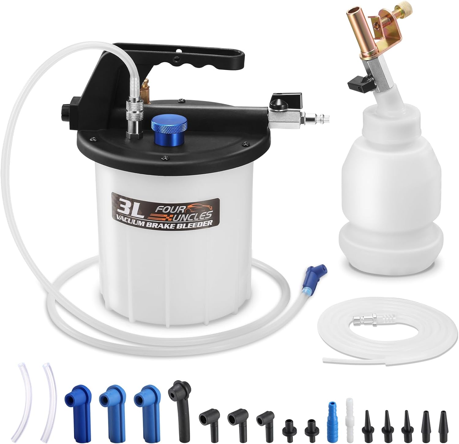 FOUR UNCLES 3L Vacuum Brake Bleeder - Pneumatic Brake Bleeder Kit with 3L Brake Fluid Extractor and 1L Refilling Bottle