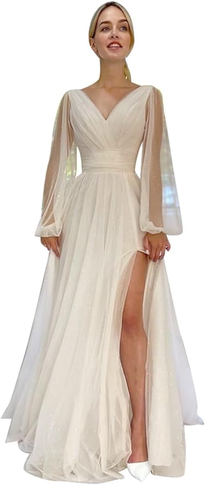 Long Sleeve Wedding Dresses for Bride Simple Satin Wedding Gown Lace Appliques Tulle Country Wedding Dress Bride Gown