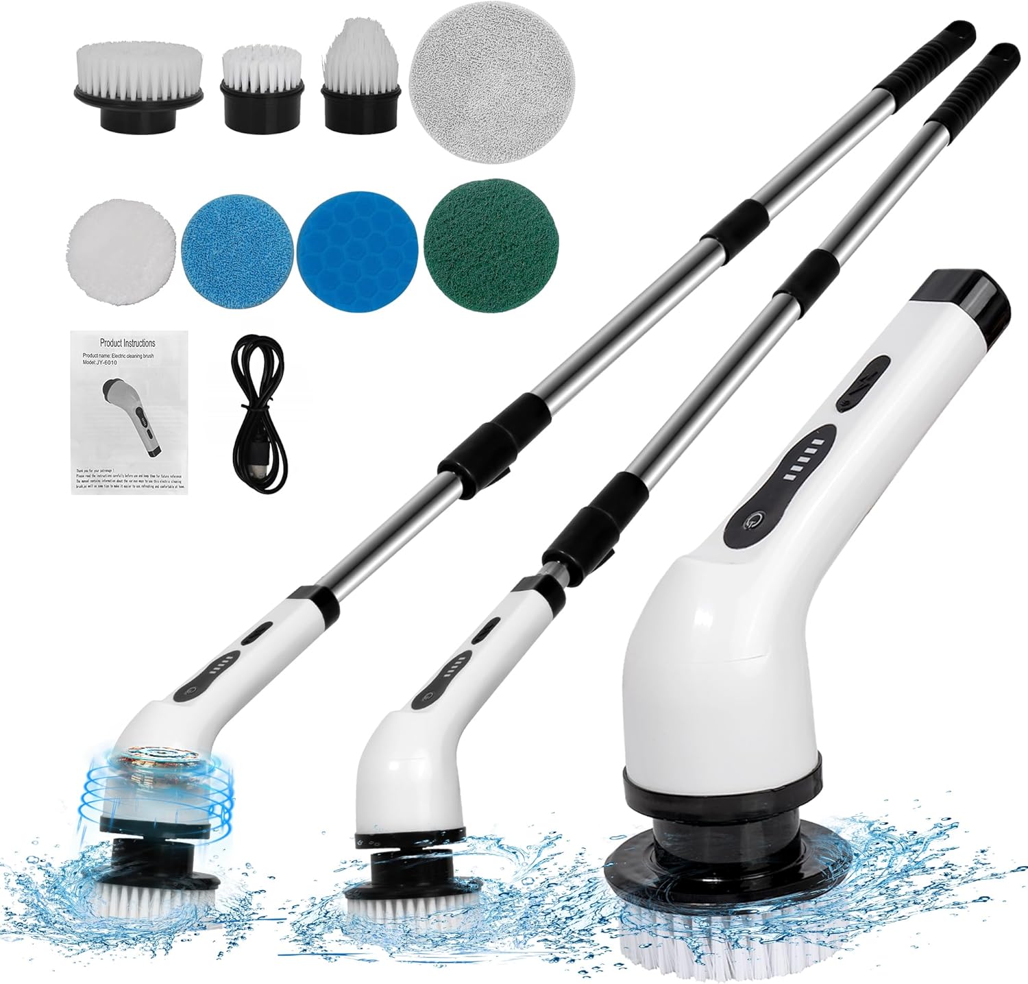 8 in 1 Electric Spin Scrubber with 8 Brush Heads, 450 RPM, Dual Speed, 2H Working Time, Cordless Electric Scrub Brush for Cleaning with Long Handle for Bathroom Shower Bathtub Tile Floor