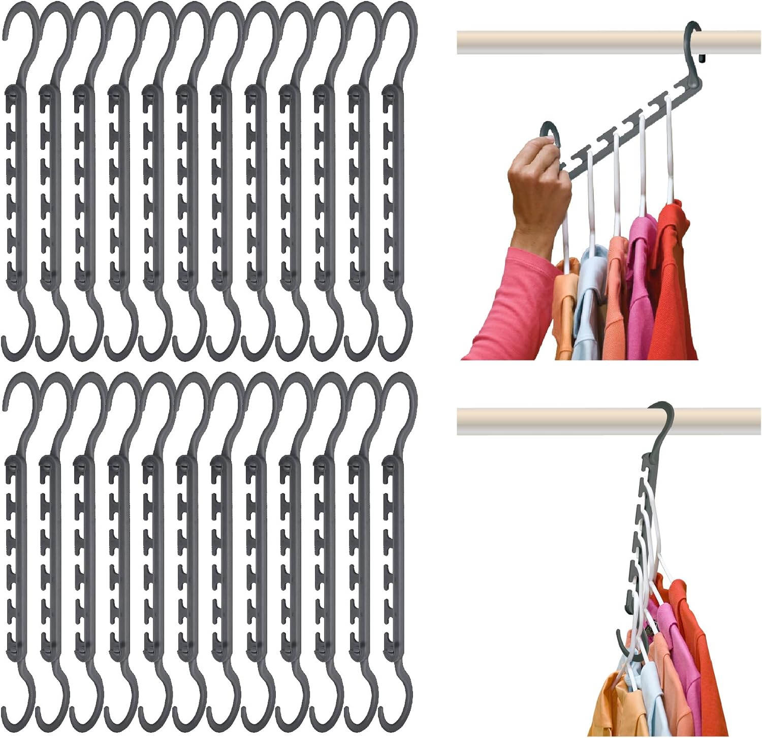 Max Pack of 24 Closet Organizer, Space Saving for Wrinkle-Free Clothes, Compact Closet Organization, Fully Assembled Hanger Closet Organizer - Closet Organization & Storage - Grey