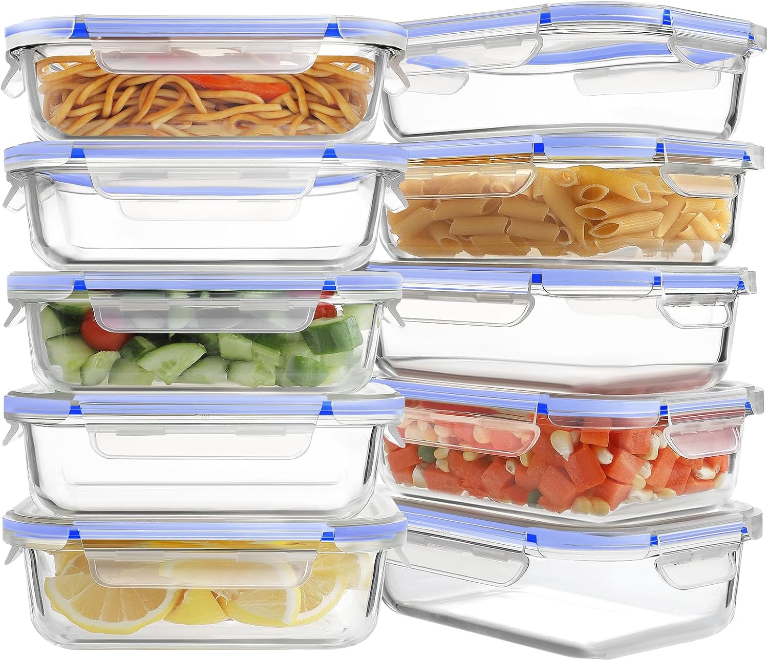 10 Pack Glass Meal Prep Containers, Glass Food Storage Containers with Lids, Airtight Glass Lunch Bento Boxes, BPA-Free & Leak Proof (10 lids & 10 Containers) - Deep Blue