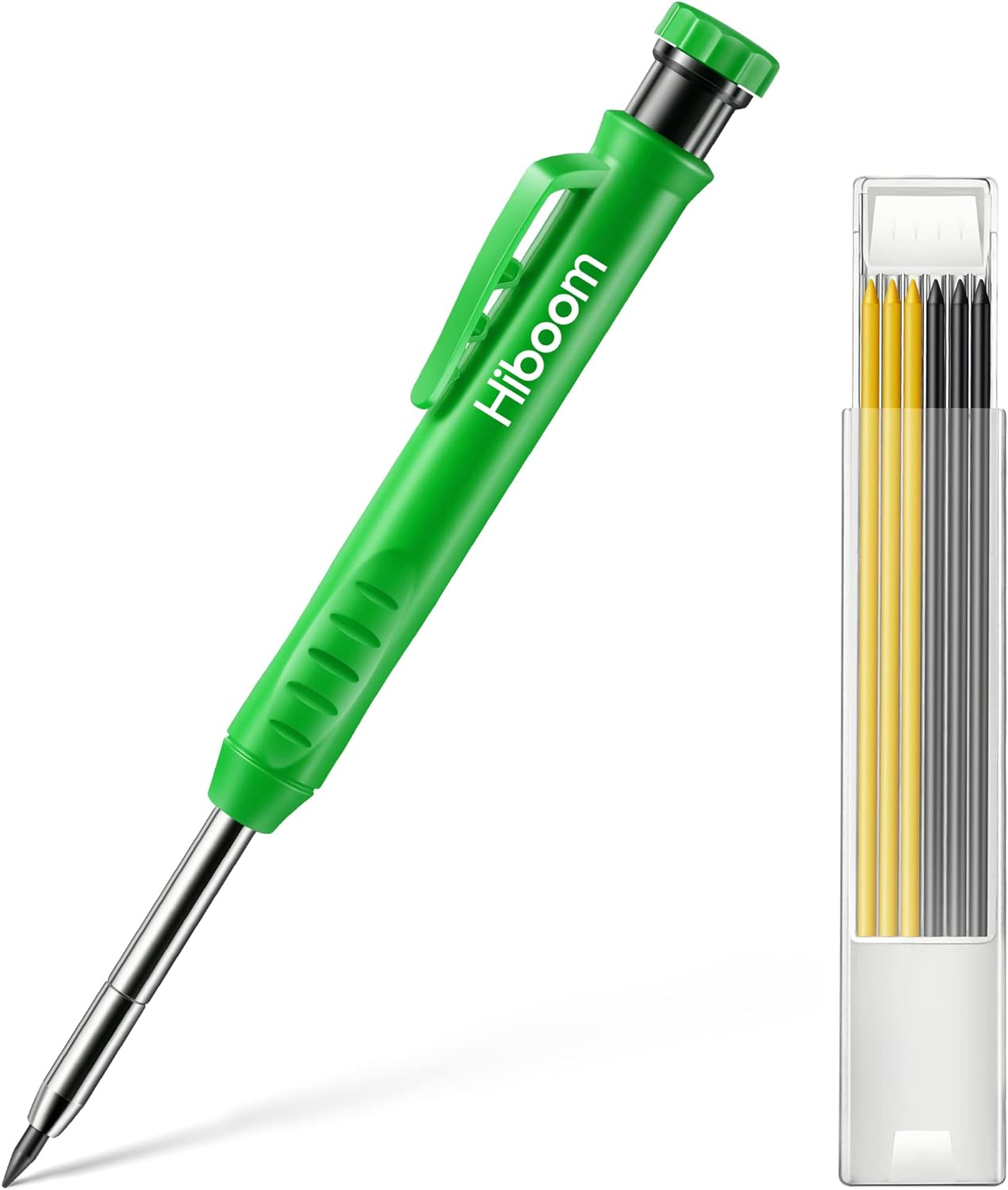 Hiboom Carpenter' Pencil Set Solid Construction with 7 Built-in Yellow Grey Wire Pencil Sharpener, Long Nose Deep Hole Pencil Marker Pen Marker Tool for Carpenter Plotter (Green)