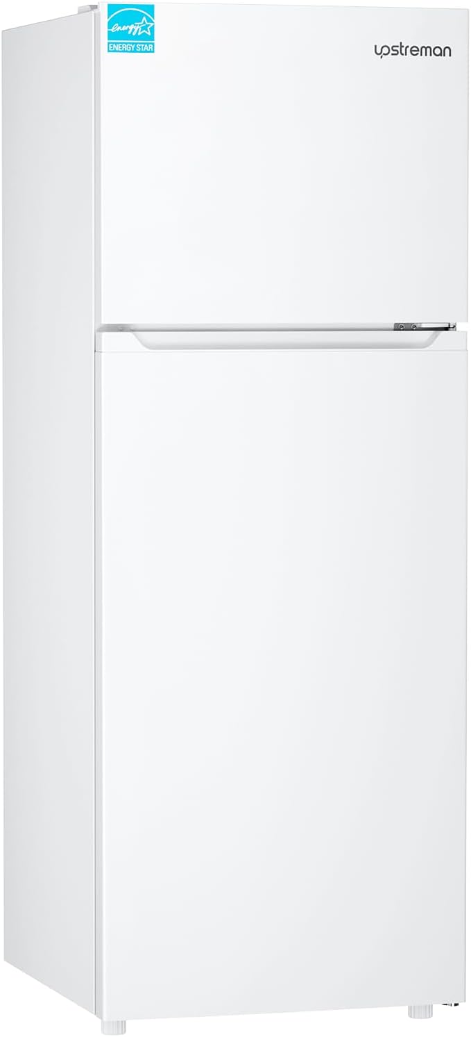 Upstreman 14.7 Cu.Ft. Double Door Refrigerator in White Steel with Large Capacity Top Freezer, Frost Free, Adjustable Thermostat Control, Fingerprint-resistant,Reversible Door Swing, ENERGY STAR