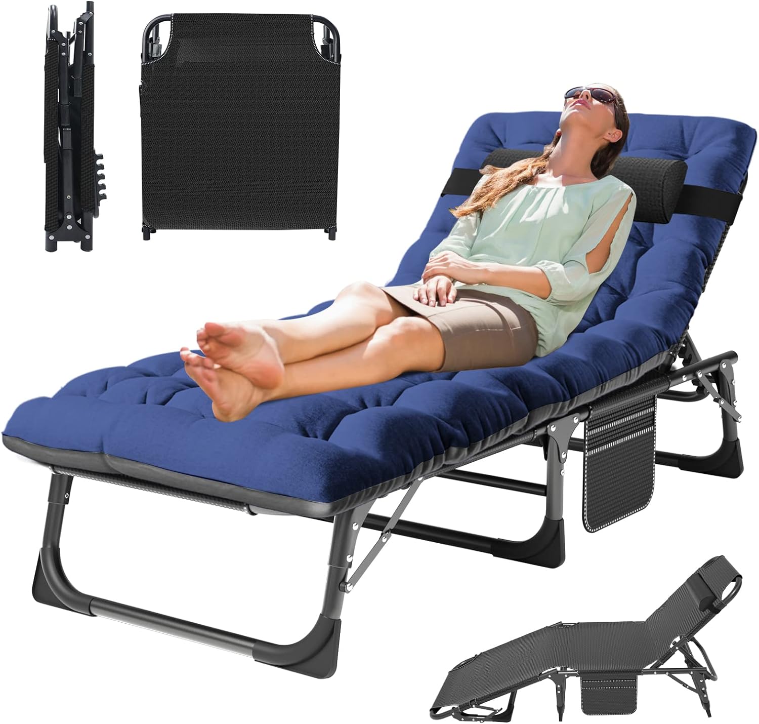 MOPHOTO Folding Lounge Chair 5-Position, Folding Cot, Portable Outdoor Folding Chaise Lounge Chair for Sun Tanning, Perfect for Pool Beach Patio Sunbathing