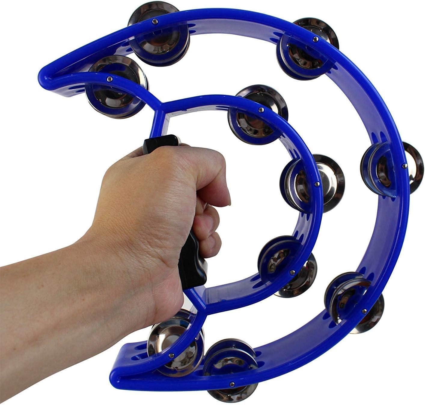 EastRock Double Row Tambourine,Metal Jingles Hand Held Percussion-Half Moon Tambourine for Adults, KTV, Party BLUE