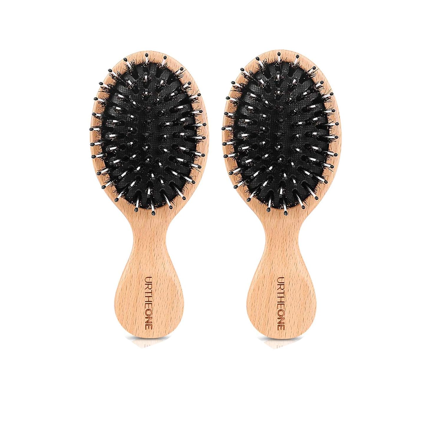 2Pcs Hair Brush Mini Boar Bristle Hairbrush for Thick Curly Thin Long Short Wet or Dry Hair Detangle Massage Add Shine, Pocket Travel Small Paddle Hair Brush for Men Women Kids