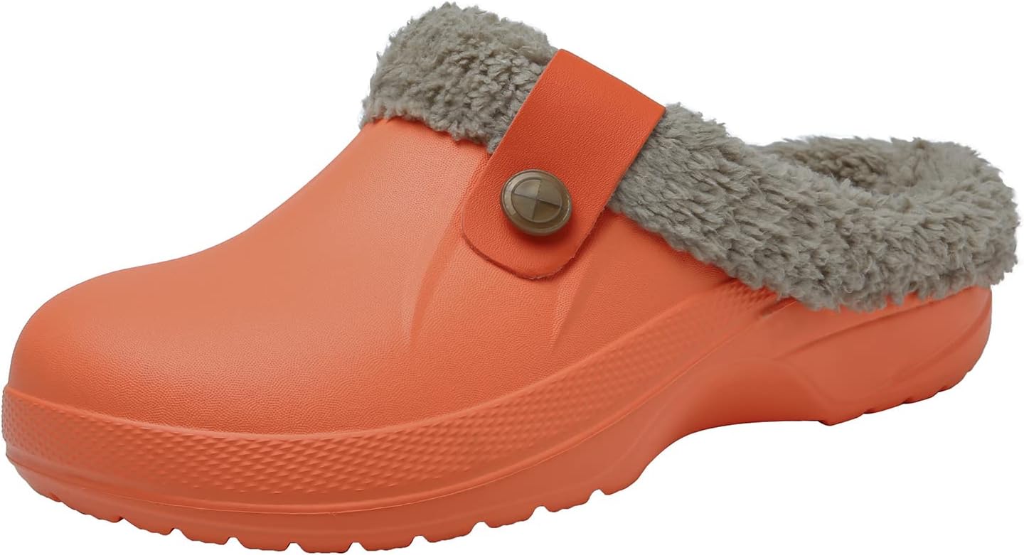 ChayChax Men’s Women’s Fur Lined Clogs Warm Fuzzy Winter Slippers Waterproof Indoor Outdoor