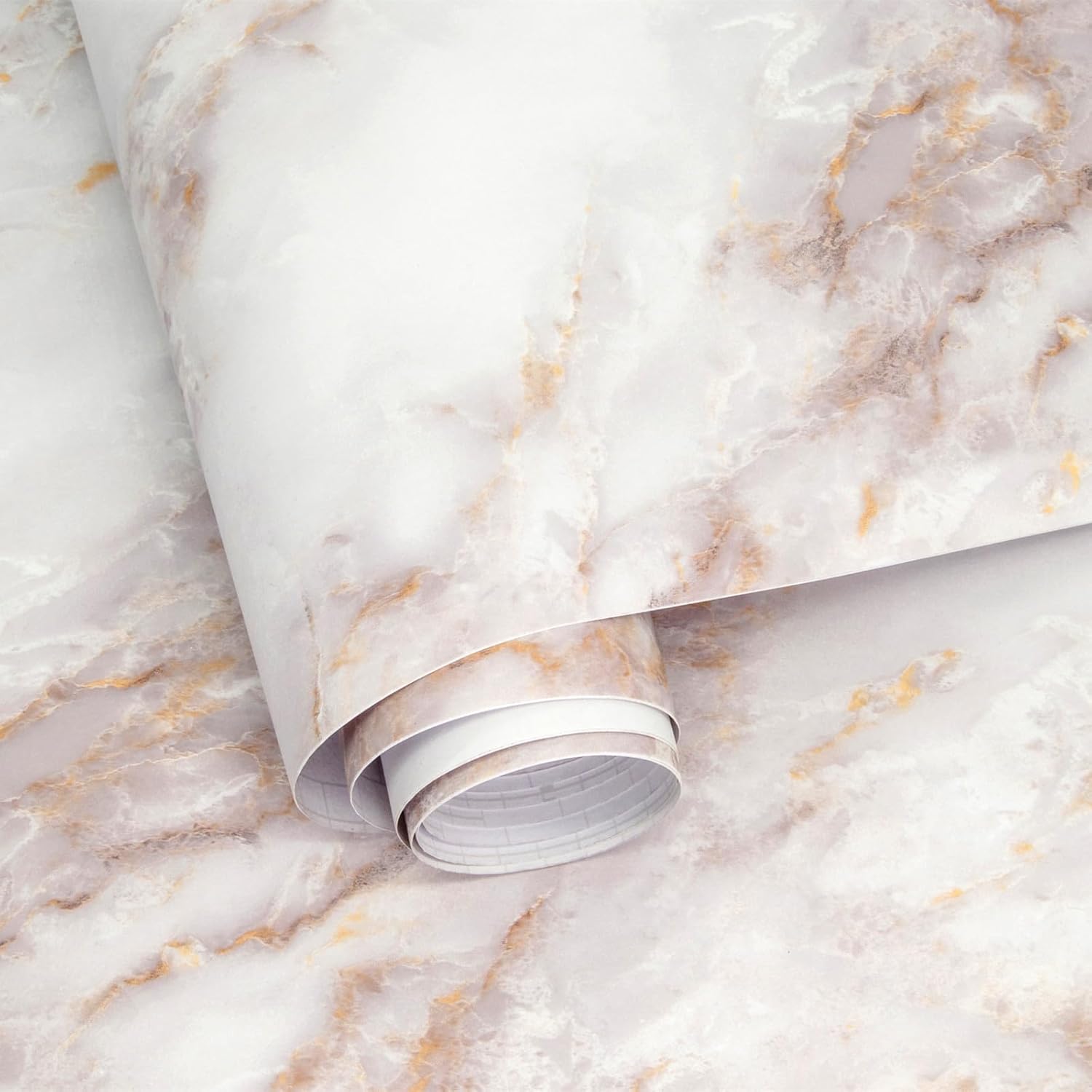 17.71 X 118 Gold White Marble Wallpaper Peel and Stick Wallpaper Thick Self Adhesive Removable Matte Marble Vinyl Film for Shelf Paper Contact Paper for Countertops