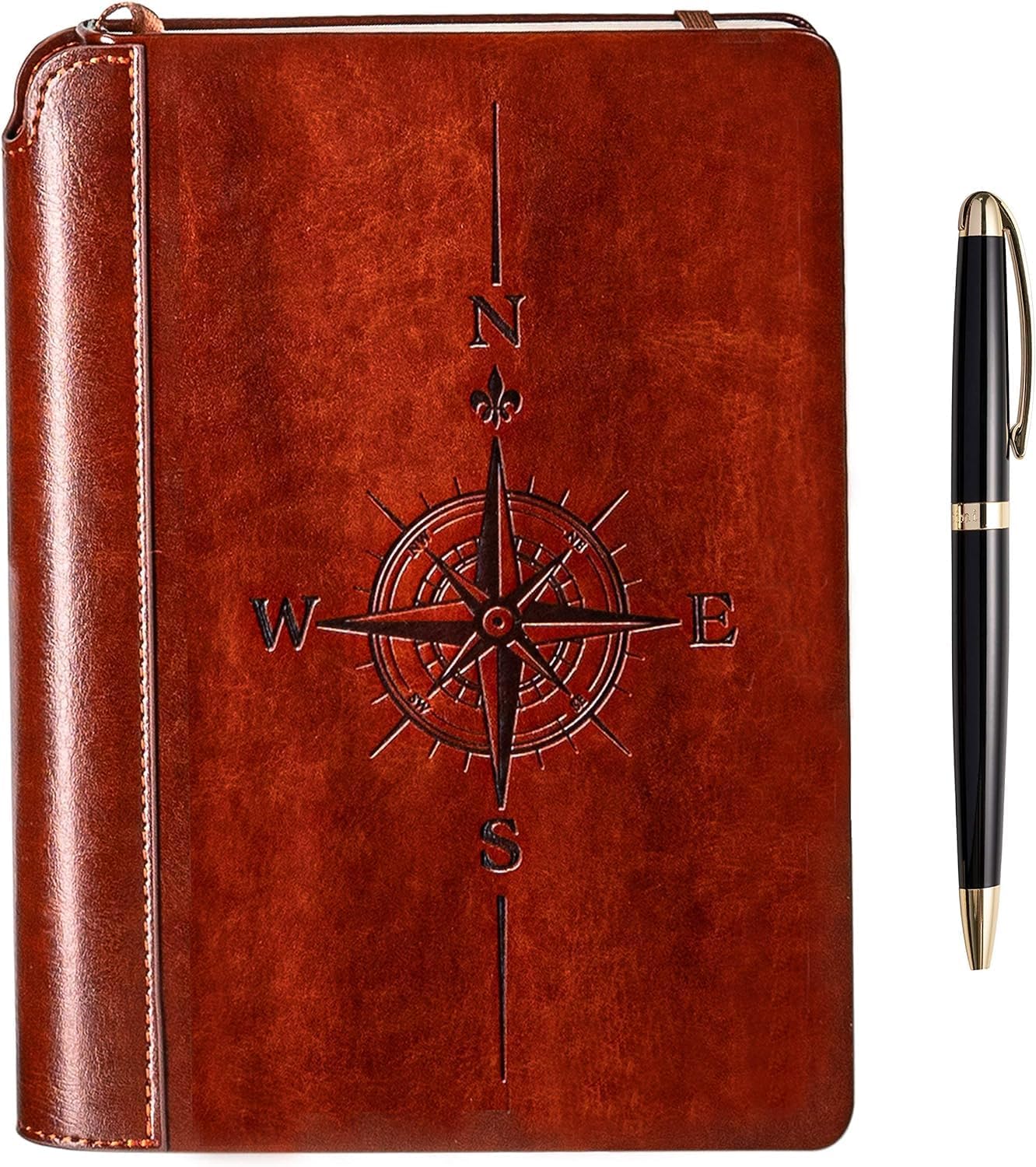 SETTINI® Compass Journal Gift Set in Gift Box - Hardcover Vegan Leather, Unique Pen Holder, Lined, 192 Pages, 6" x 8.5" - Includes Pen - Gift for Writing and Travel