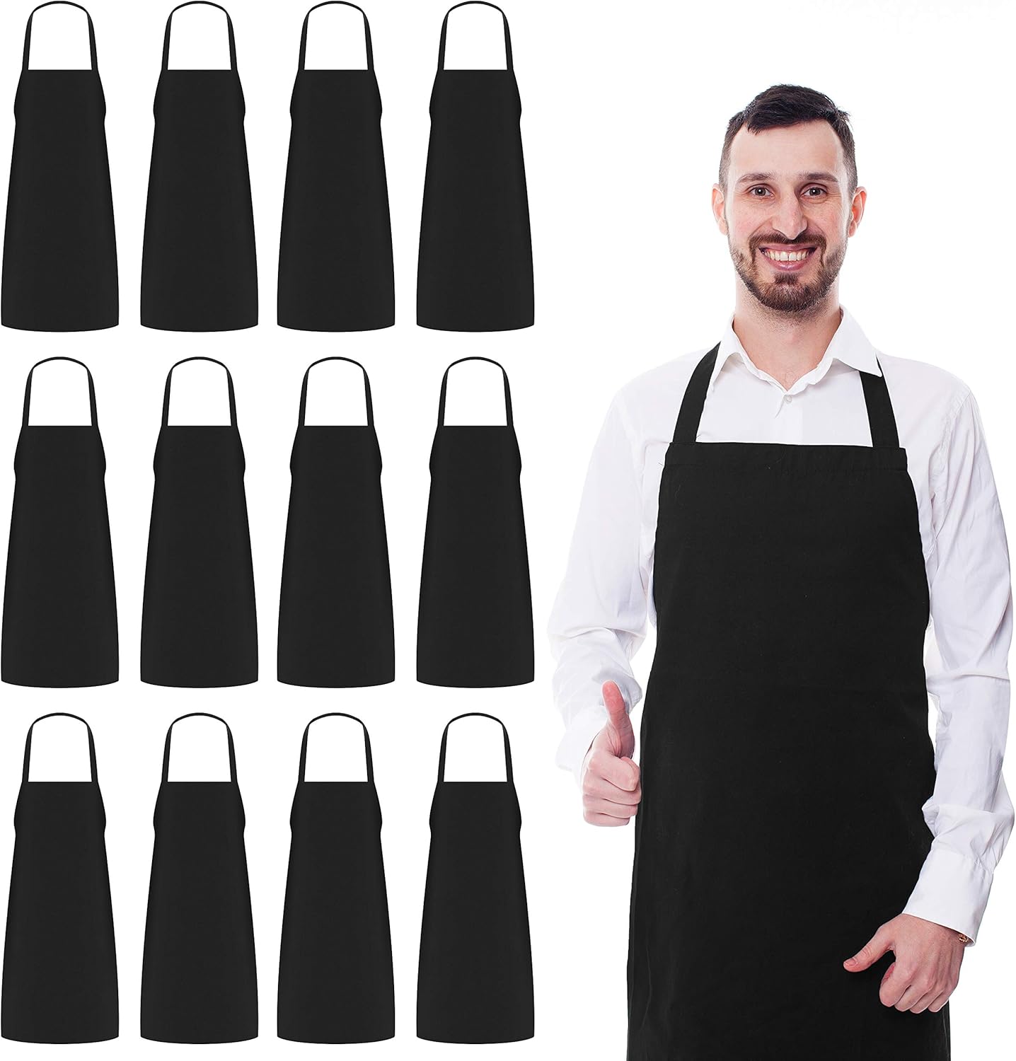 Utopia Kitchen 2 Pack Bib Aprons Bulk without Pockets, 32 x 28 Inch with Extra Long Ties, Black