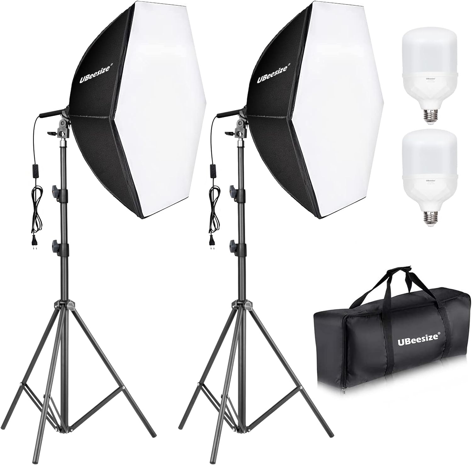 UBeesize Softbox Photography Lighting Kit, 30"X30" Professional Softbox Lighting Kit with 2pcs 40W E26 Socket 8000K Bulbs, Continuous Lighting Kit for Portraits Advertising Shooting, Video Recording