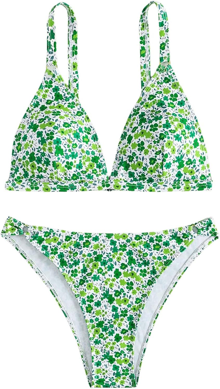 SOLY HUX Women' Floral Print Spaghetti Strap Bikini Bathing Suit 2 Piece Swimsuits