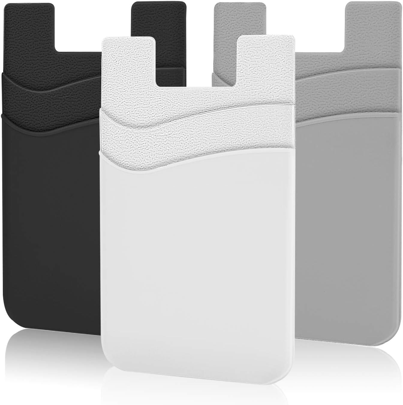 SHANSHUI Phone Card Holder Silicone Stick-On Wallet - Compatible with iPhone, Samsung, Android Phones - Black, White, Grey