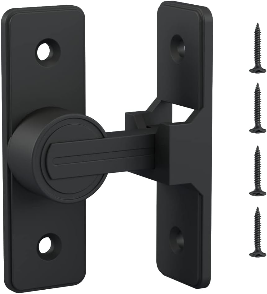 Barn Door Lock Latch - 90-Degree Deadbolt Lock, Zinc Alloy Security Door Lock for Bathroom, Garage, Bedroom, Cabinet - Black