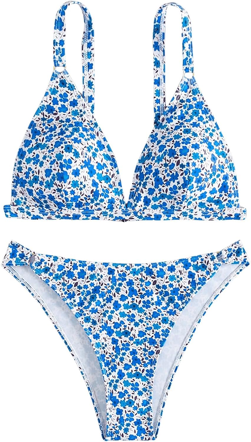 SOLY HUX Women' Floral Print Spaghetti Strap Bikini Bathing Suit 2 Piece Swimsuits