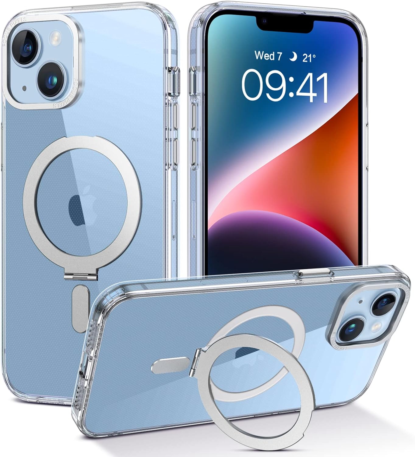 DUEDUE for iPhone 14 Plus Magnetic Case with Invisible Stand [Compatible with Magsafe], Clear Full Body Protective Cover Transparent Shockproof Phone Case for iPhone 14 Plus 6.7, Clear