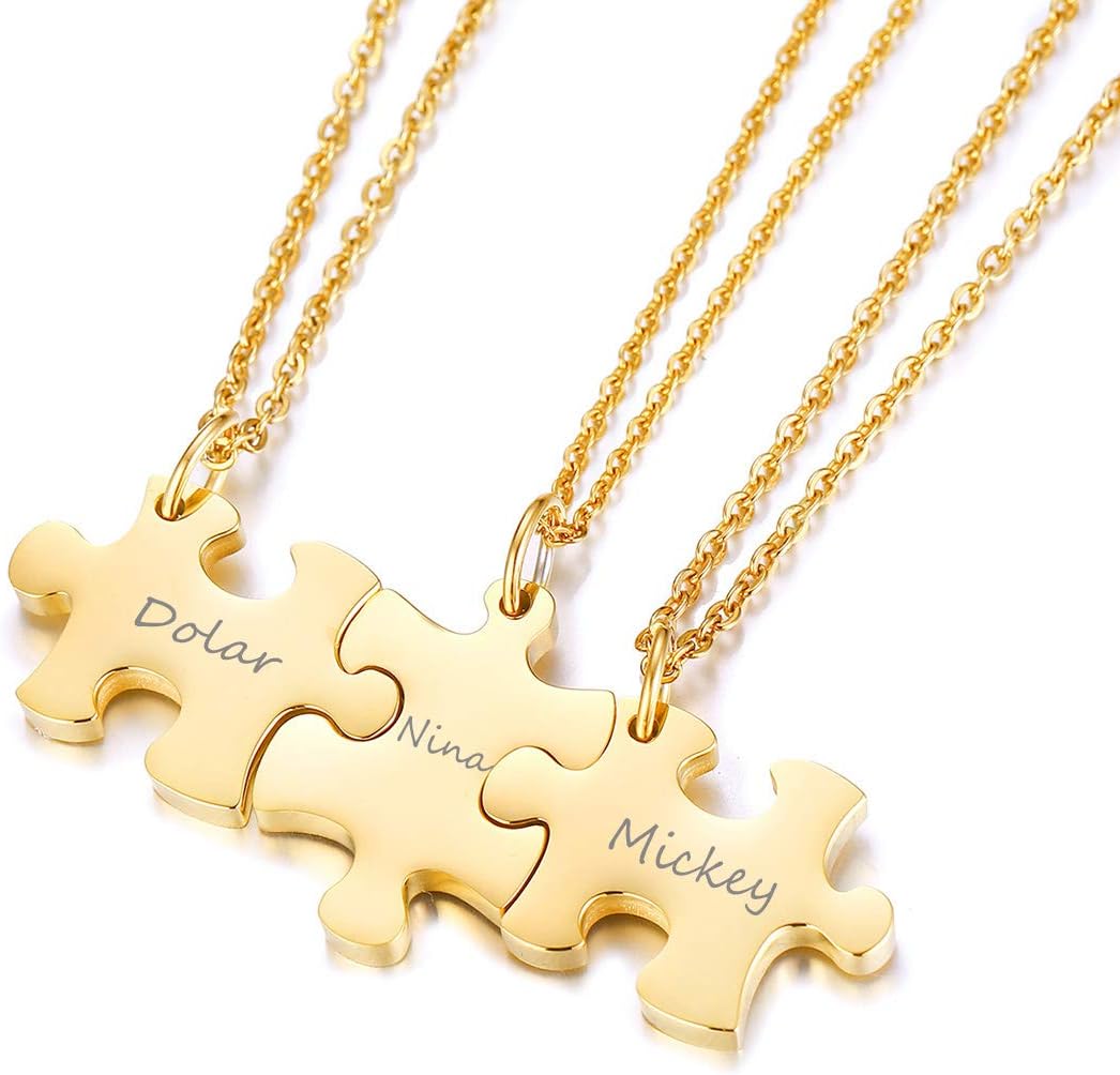 Stainless Steel Personalized Name Puzzle Piece Necklace for 2/3/4/5/6 BFF Best Friend Connected Stitching Necklace Friendship Jewelry Customized Family Jewelry