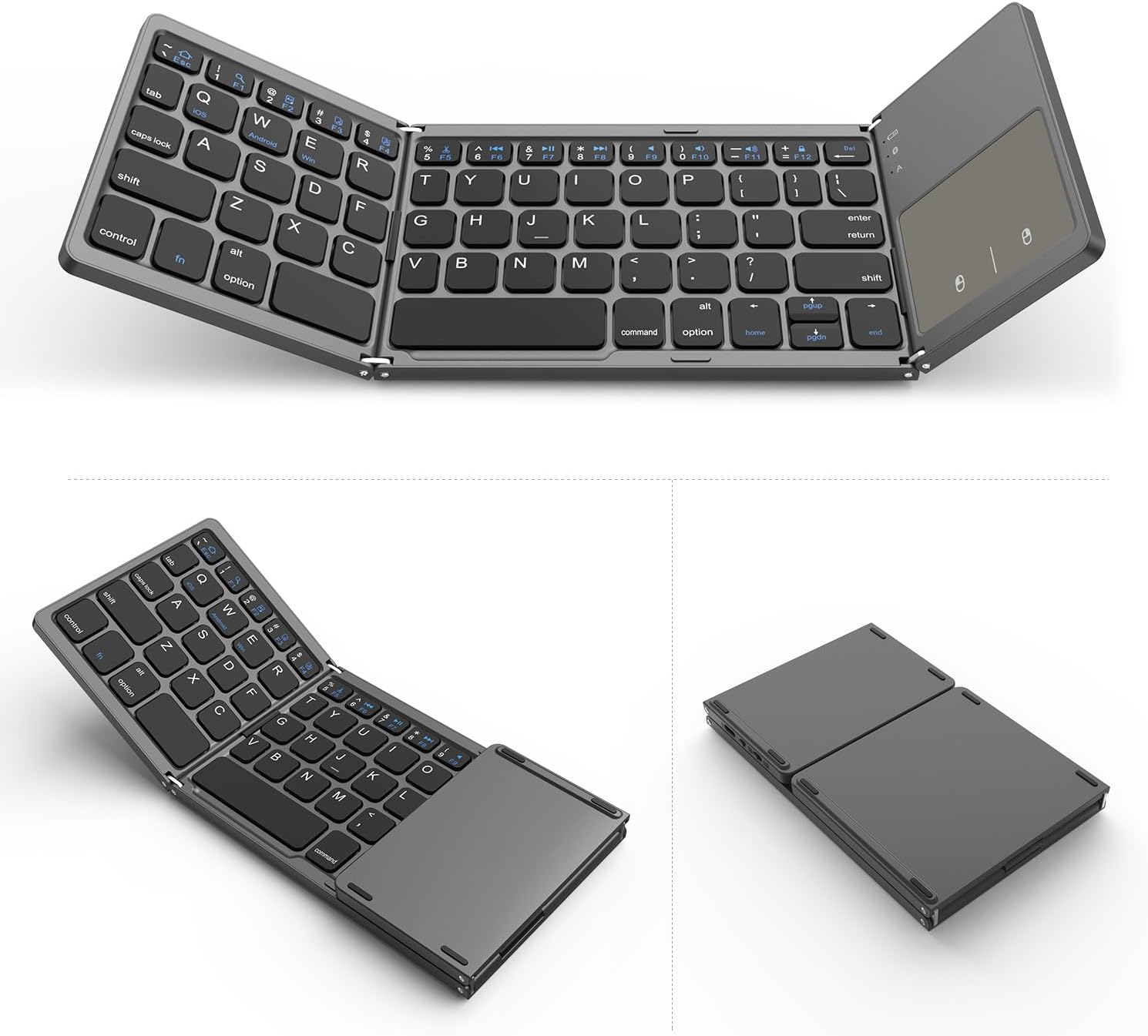 VssoPlor Foldable Bluetooth Keyboard with Touchpad, Dual Modes USB Wired Folding Wireless, Portable Mini Pocket Size Travel Keyboard for Android Tablet Windows-Dark Gray