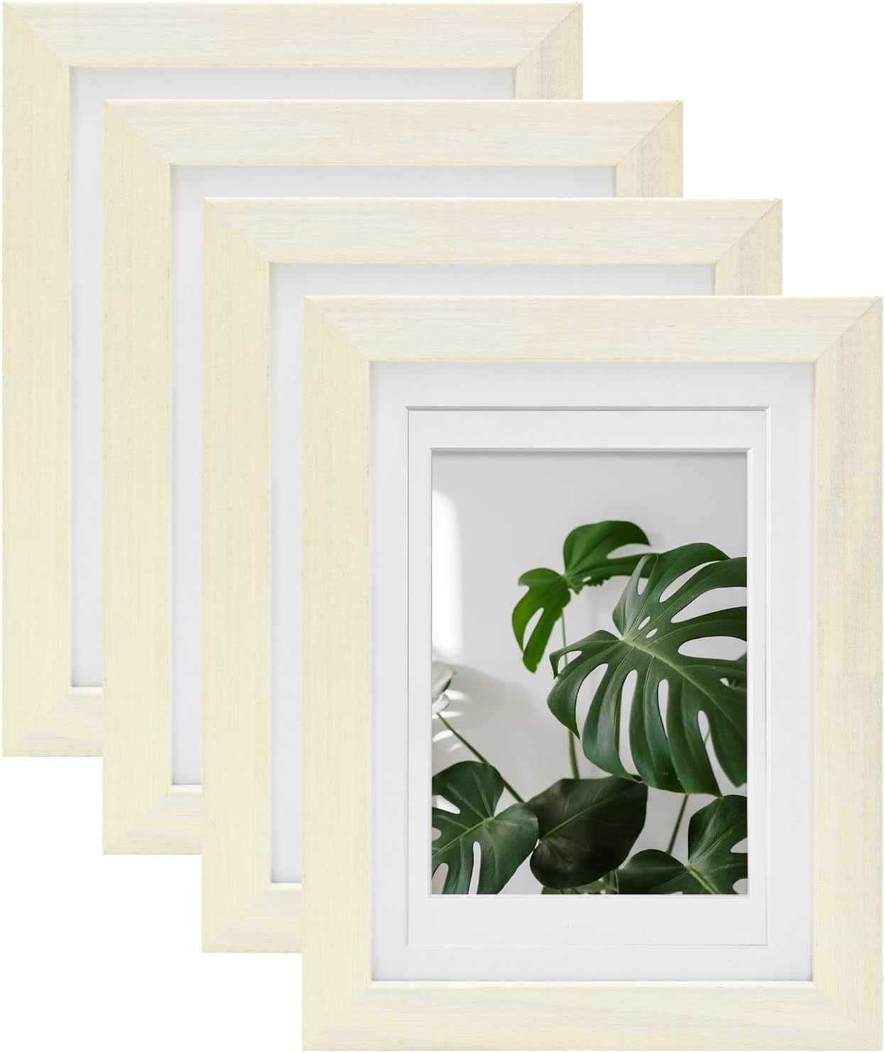 Egofine 5x7 Picture Frames Made of Solid Wood with Plexiglass, Display Pictures 3.5x5/4x6 with Mat or 5x7 Without Mat Set of 4 for Tabletop and Wall Mounting, Beige