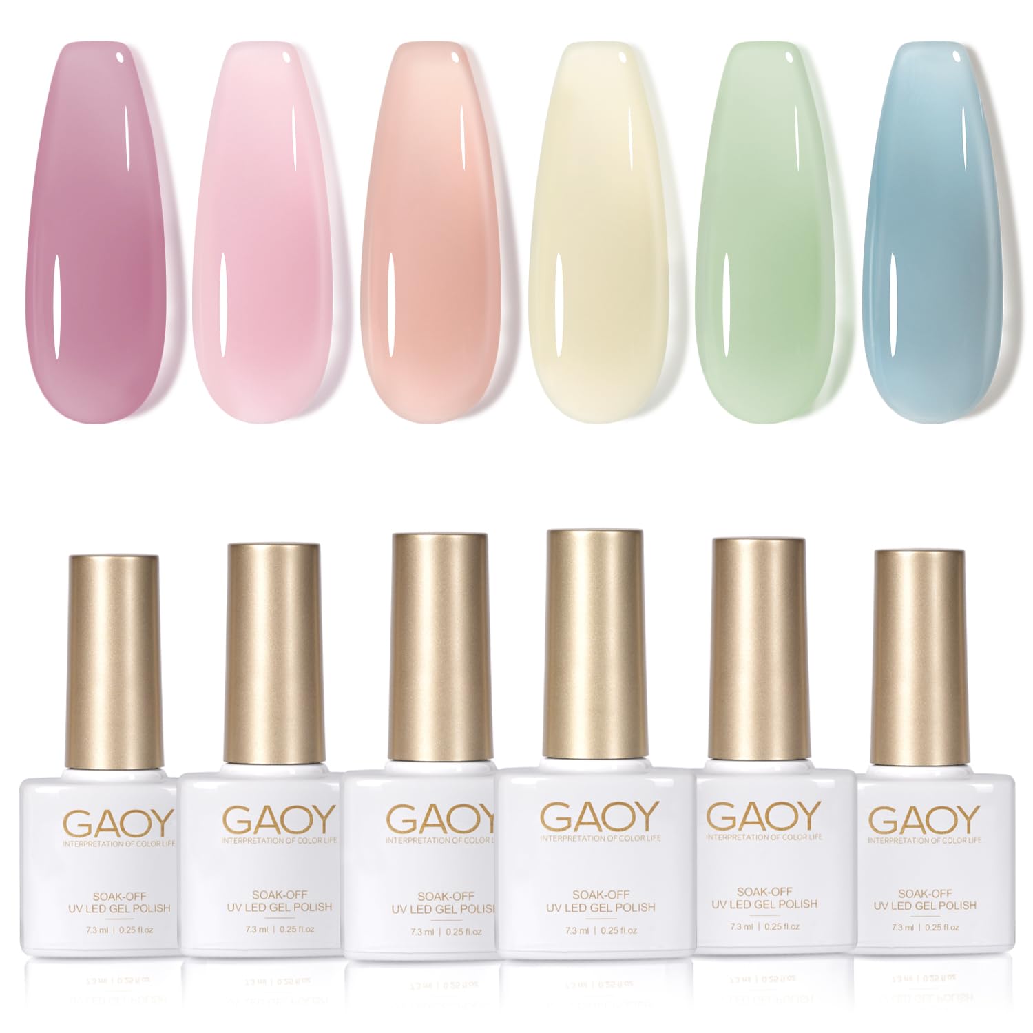 GAOY Pink Jelly Nude Gel Nail Polish Set, 6 Transparent Colors Sheer Blue Purple Gel Nail Kit for Salon and Nail Art DIY at Home