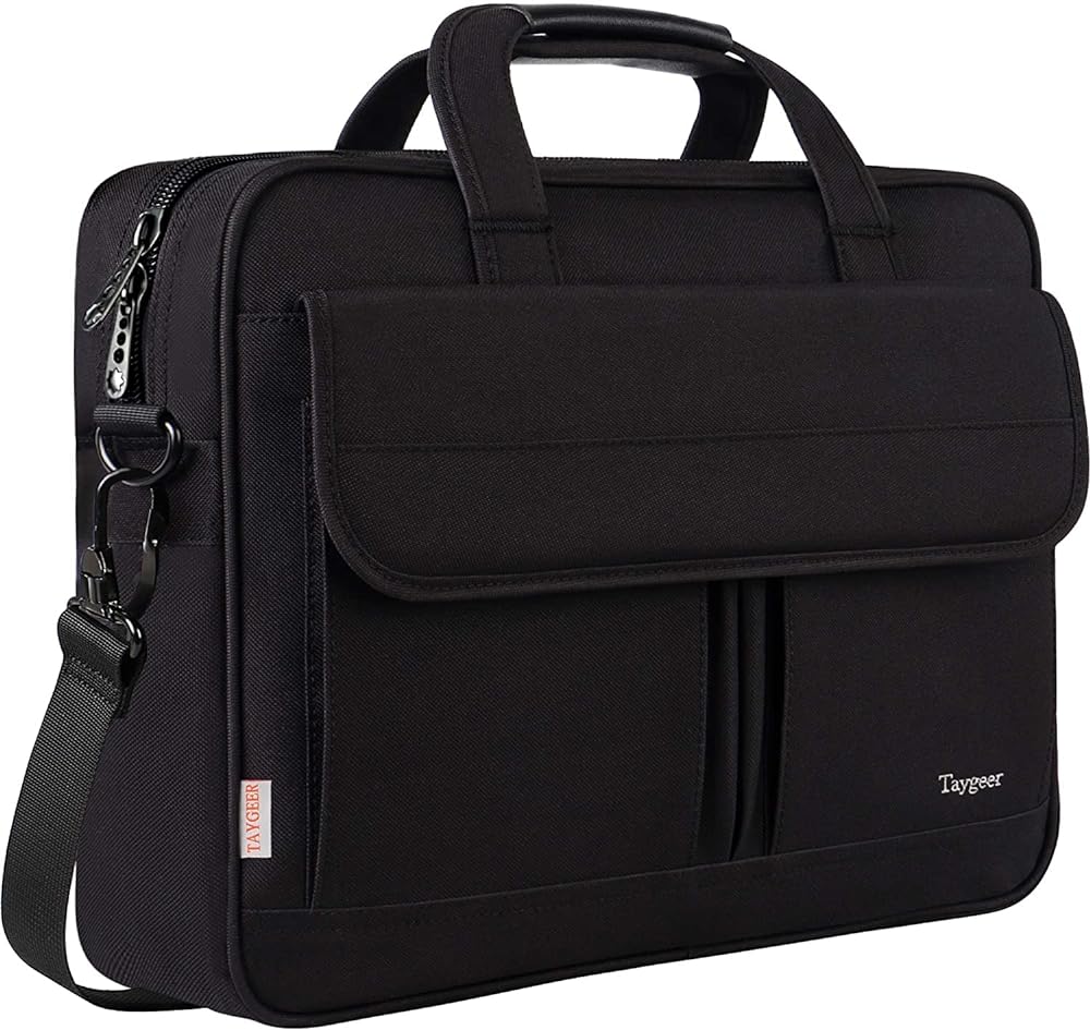 I purchased this bag to replace an old Buxton brand laptop bag shown to the left of the Taygeer bag. It looks like a brand new item should look with absolutely no damage and feels sturdy with a heavy-duty zipper, well-attached handles, and canvas feel with a smooth appearance. My laptop measurements are 15.6" diagonal screen, with the lid closed is 14-13/16" left to right, and 9-11/16" front to back. I keep a wireless mouse USB receiver in the USB slot at all times and as you can see in my pics, I can still slide my thumb down one side of the laptop, so it does fit nicely without being overly snug and it does not seem to slide side to side. Word of caution for those who will be placing it on the ground or rough surfaces, it does not have feet on the bottom, so it may wear and scuff over time just like my previous bag. For the price, that is definitely not a deal-breaker for me.There is plenty of room for all of my laptop accessories with room to spare. I transferred everything from my old bag and still have space for a few more items like additional spiral notebooks in the shared laptop section if needed and miscellaneous items behind the front flap if needed.With some of the really damaged pictures of defective, poor quality items these days that I see people posting on Amazon, I have become very skeptical purchasing because I really dislike returning anything, but I am pleased so far with this item even though I have only had it roughly about a week, I do not foresee any issues for my usage. I'm feeling thankful to have received what seems like a decent quality item on the first try. This is my honest and best assessment of this item.