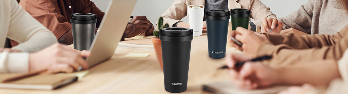 Funkrin Insulated Coffee Mug with Ceramic Coating, 22oz Iced Coffee Tumbler Cup with Flip Lid and Handle, Double Wall Vacuum Leak-Proof Thermos Mug for Travel Office School Party Camping