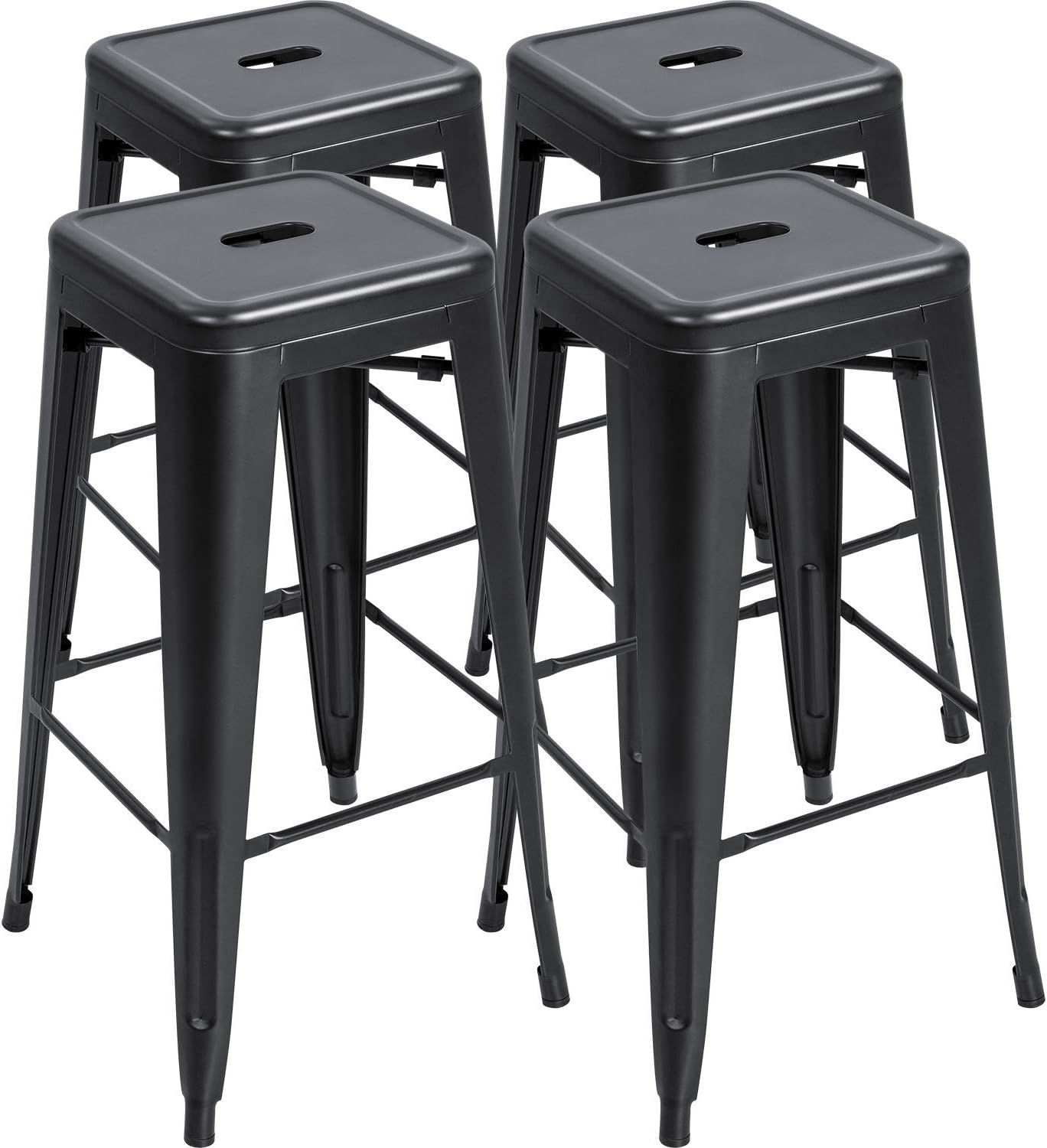 Furmax 30 Inches Metal Bar Stools Bar Height High Backless Stools Indoor Outdoor Stackable Kitchen Stools Set of 4 (Black)