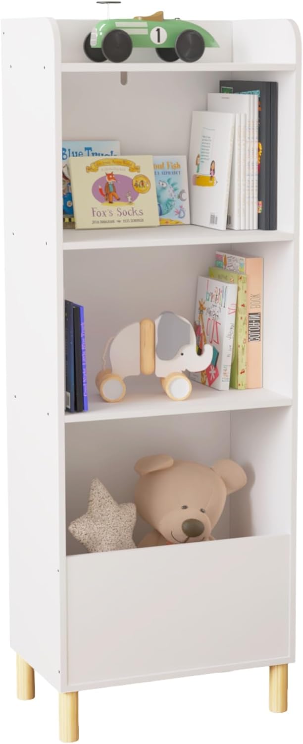 Bookshelf for Kids, 4-Tier Toddler Bookshelf Kids Bookcase Kids Toy Storage Organizer Book Shelves for Kids Room, Playroom, Nursery and Kindergarten White