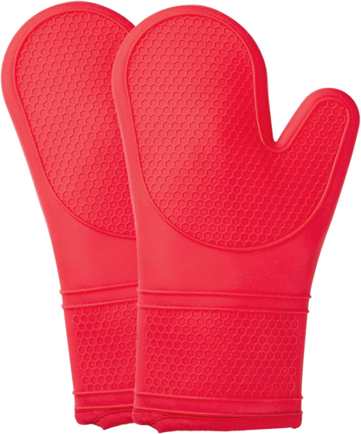 COOK WITH COLOR Silicone Oven Mitts- Heat Resistant Gloves with Soft Quilted Lining Set of 2 Oven Mitt Pot Holders for Cooking and BBQ (Red)