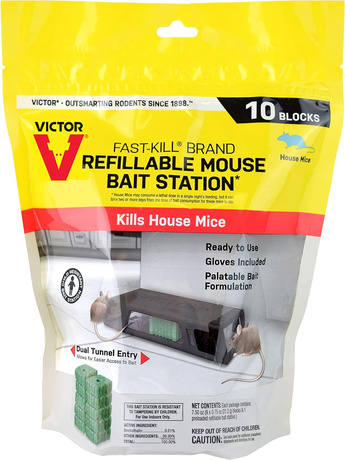 Victor M922 Fast-Kill Brand Ready-to-Use Refillable Mouse Station  10 Blocks