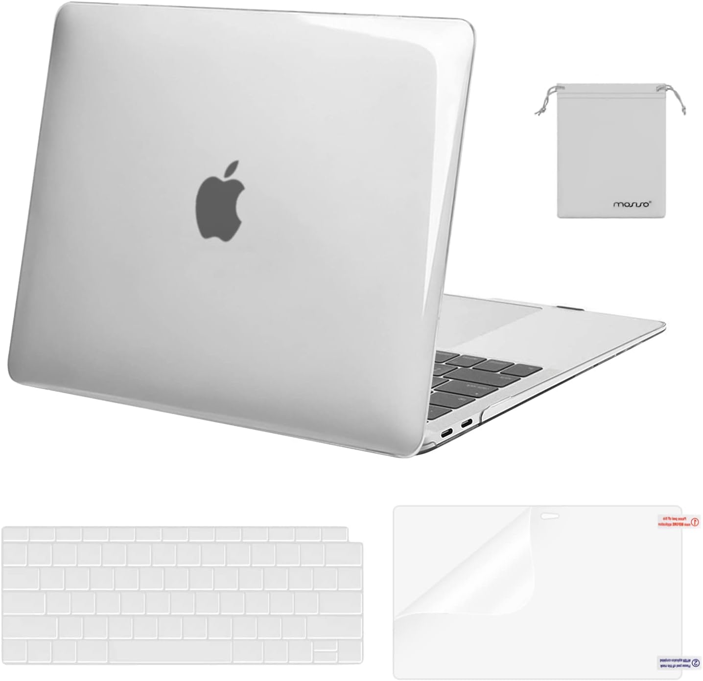 MOSISO Compatible with MacBook Air 13 inch Case 2022, 2021-2018 Release A2337 M1 A2179 A1932 Retina Display Touch ID, Plastic Hard Shell&Keyboard Cover&Screen Protector&Storage Bag, Transparent