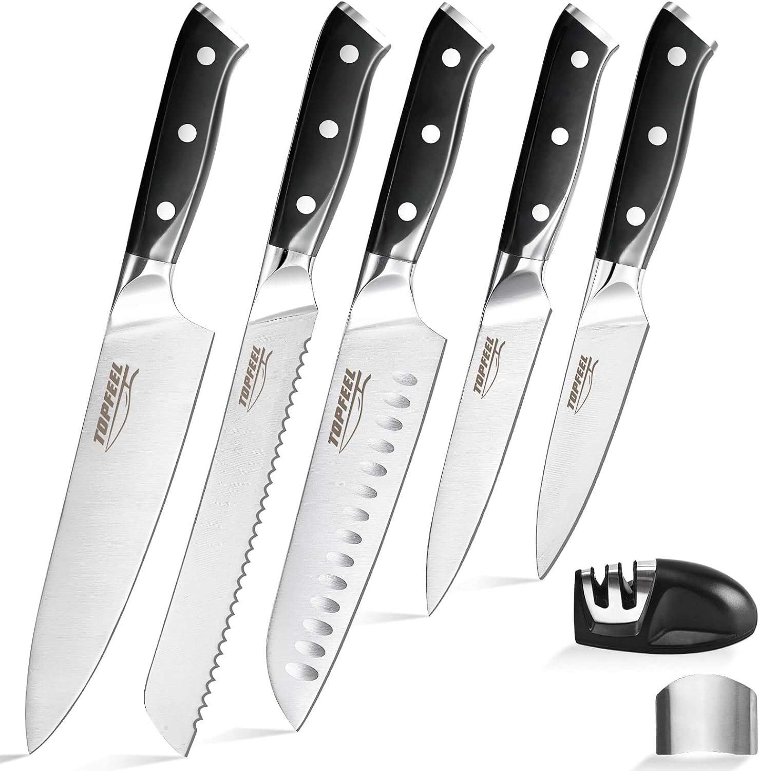 Topfeel Professional Chef Knife Set 5PCS, 3.5-8 Inch Set Kitchen Knives German High Carbon Stainless Steel Sharp Knife, Knives Set for Kitchen with Ergonomic Handle Gift Box