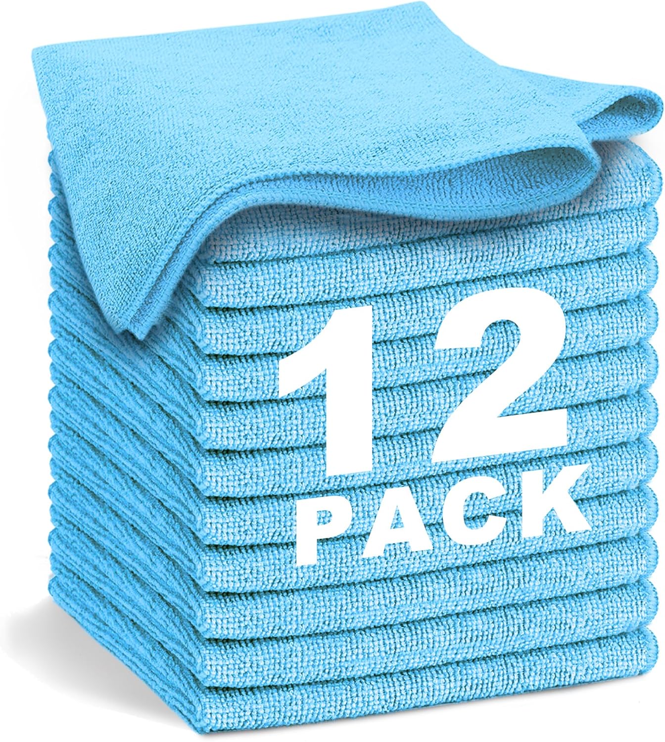 Blue Microfiber Cleaning Cloth 13x13, Ultra Soft Absorbent Microfiber Cleaning Rags for Housekeeping Cleaning Supplies, Lint Free Reusable Cleaning Cloths for House Washable, Pack of 12