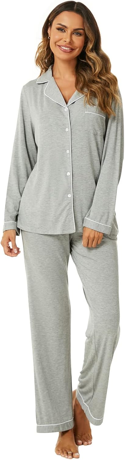 Aamikast Women' Pajama Sets Long Sleeve Button Down Sleepwear Nightwear Soft Pjs Lounge Sets