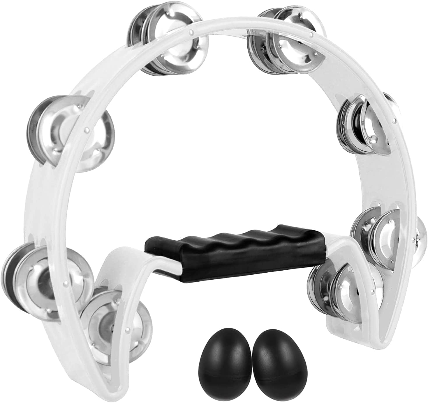 EastRock Tambourine,Metal Jingles Hand Held Percussion-Half Moon Tambourine for Adults, KTV, Party WHITE