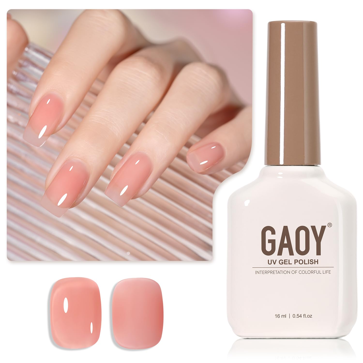 GAOY Jelly Nude Gel Nail Polish, 16ml Sheer Pink Translucent Gel Polish, UV Light Cure for Nail Art DIY, 1714 Melon Pink